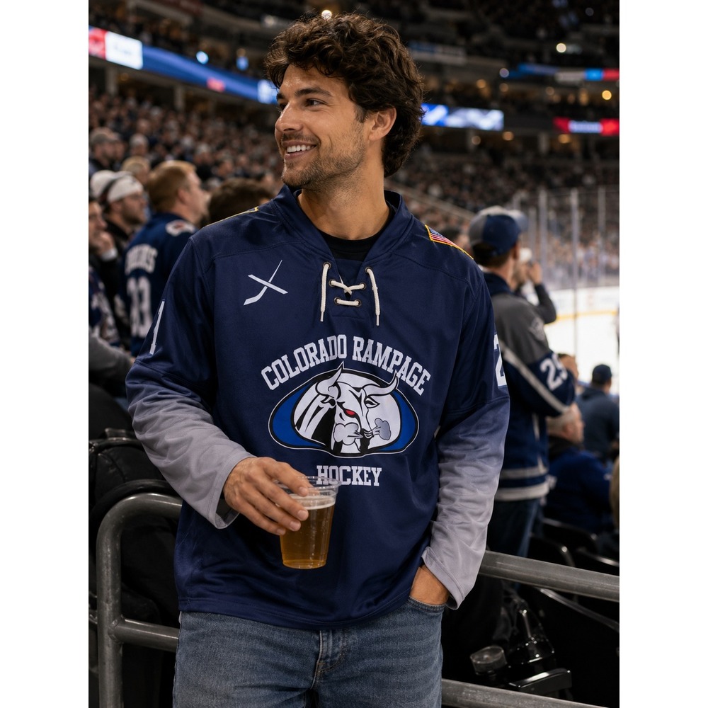 Colorado Rampage Hockey Jersey X-Grain Navy Blue Grey Gradient Mens Size AS 29